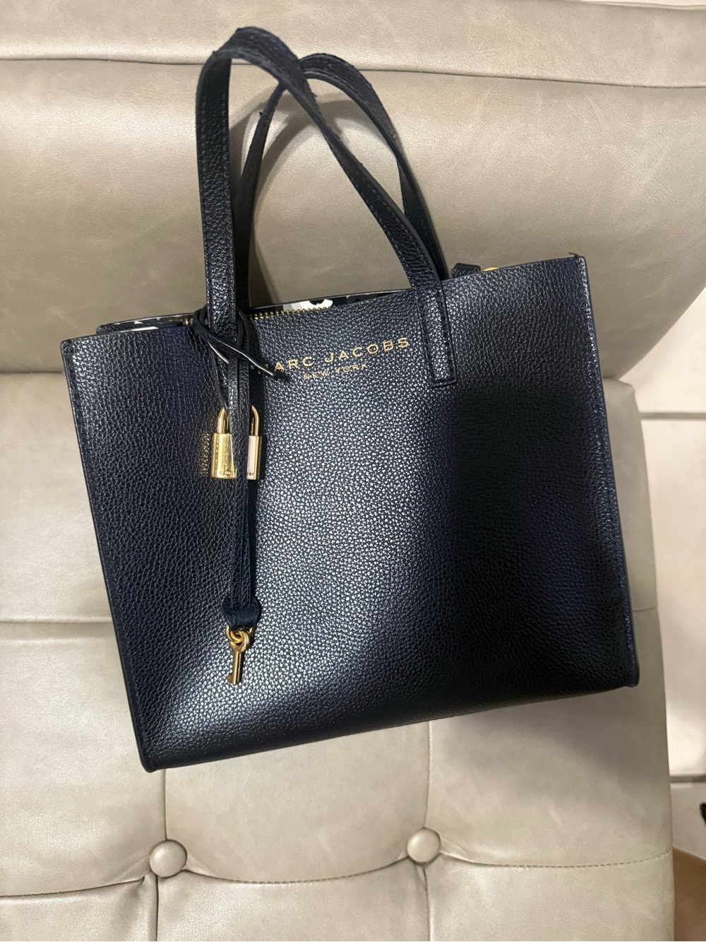 Marc Jacobs black  Pebbled Leather Tote with Gold Hardware